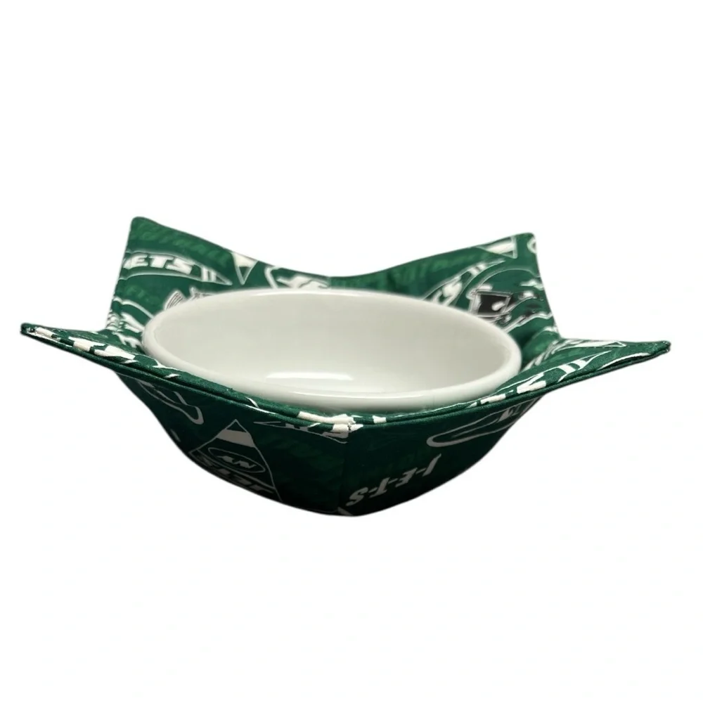 Hand Crafted Bowl Cozy Bowl Holder Microwavable  Cotton NY Jets Green Fabric